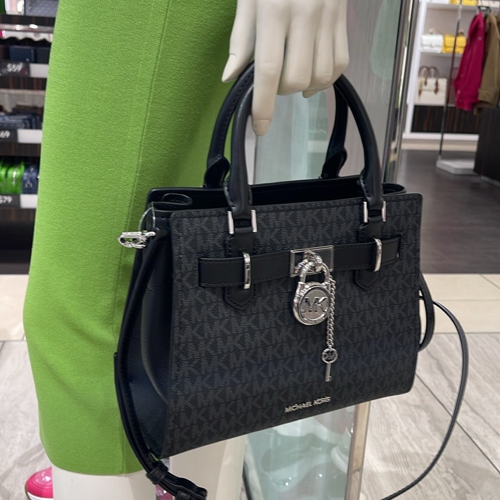 Michael Kors Hamilton Small Signature Logo Satchel Crossbody Bag
Black /Silver - Picture 5 of 16